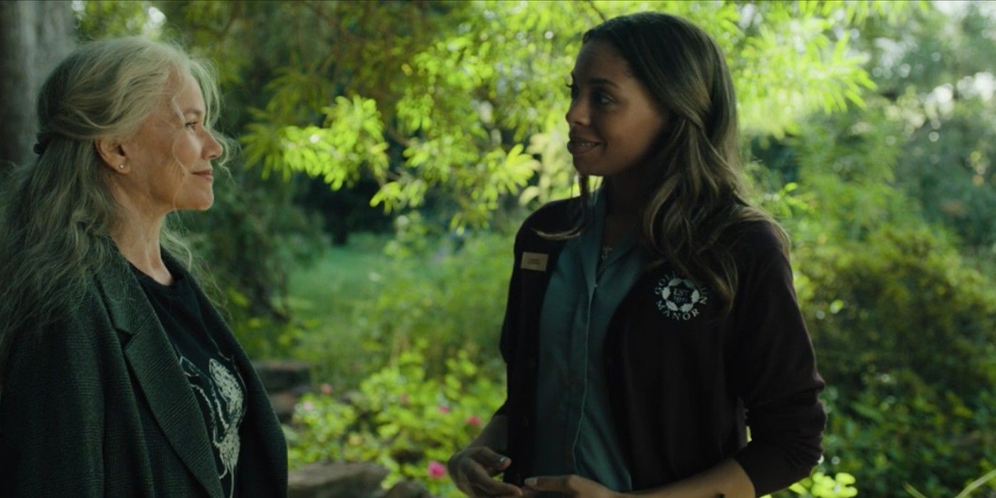 Liesel talks to Judith outside during the daytime in The Manor.