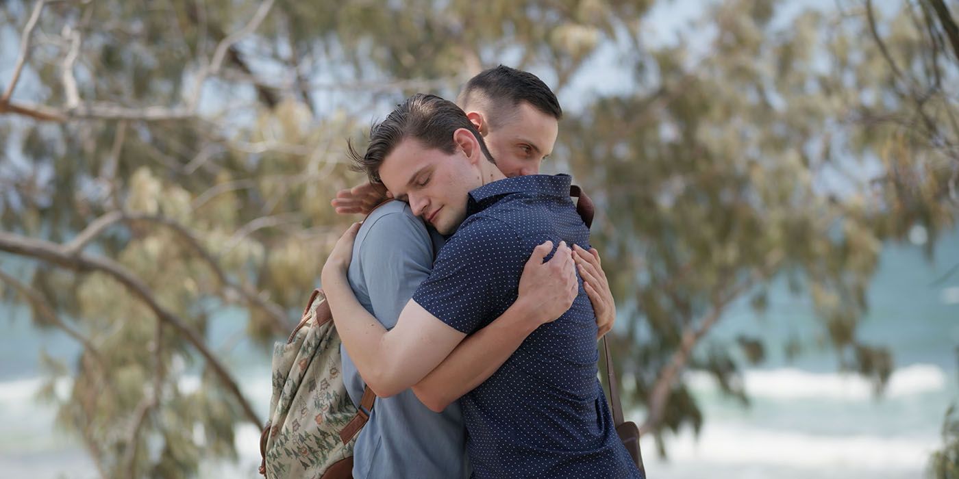 Jayden and Dan from Love on the Spectrum embracing.