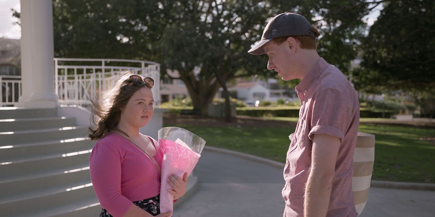 Katie and Ronan from Love on the Spectrum outside on a date.