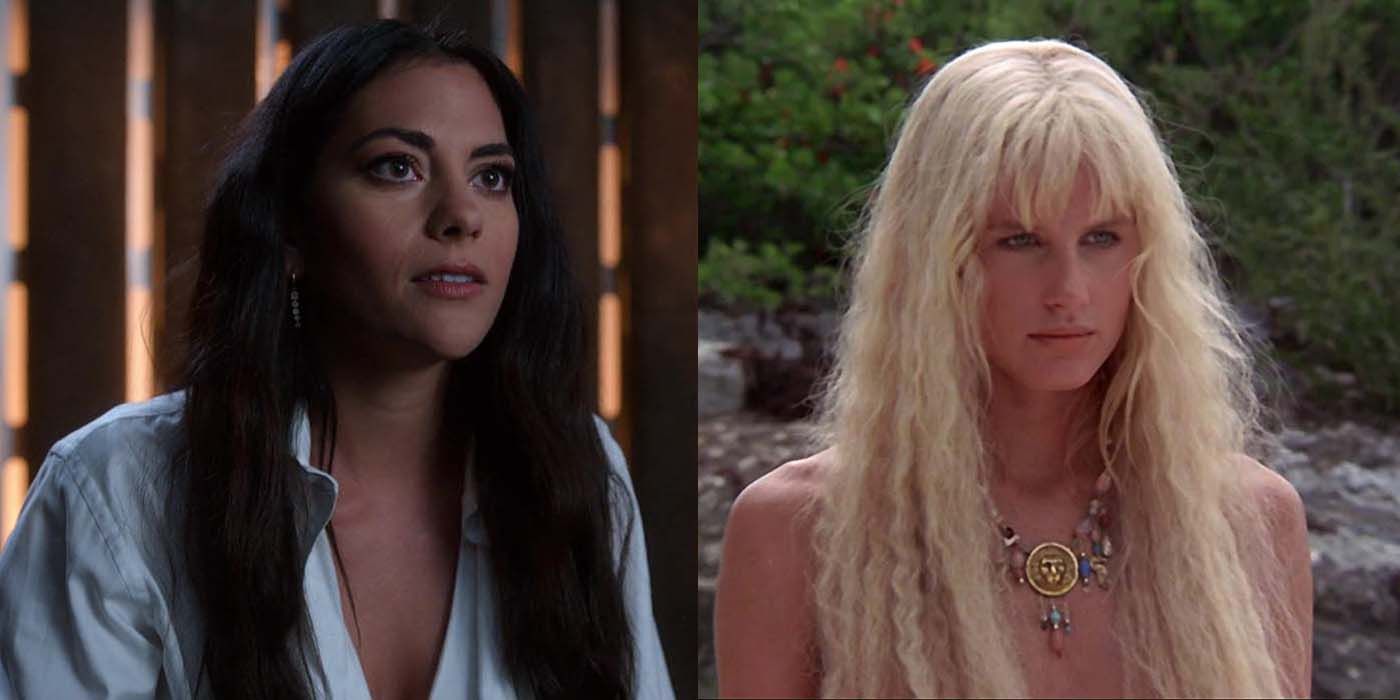 Split image of Eve from Lucifer and Daryl Hannah.