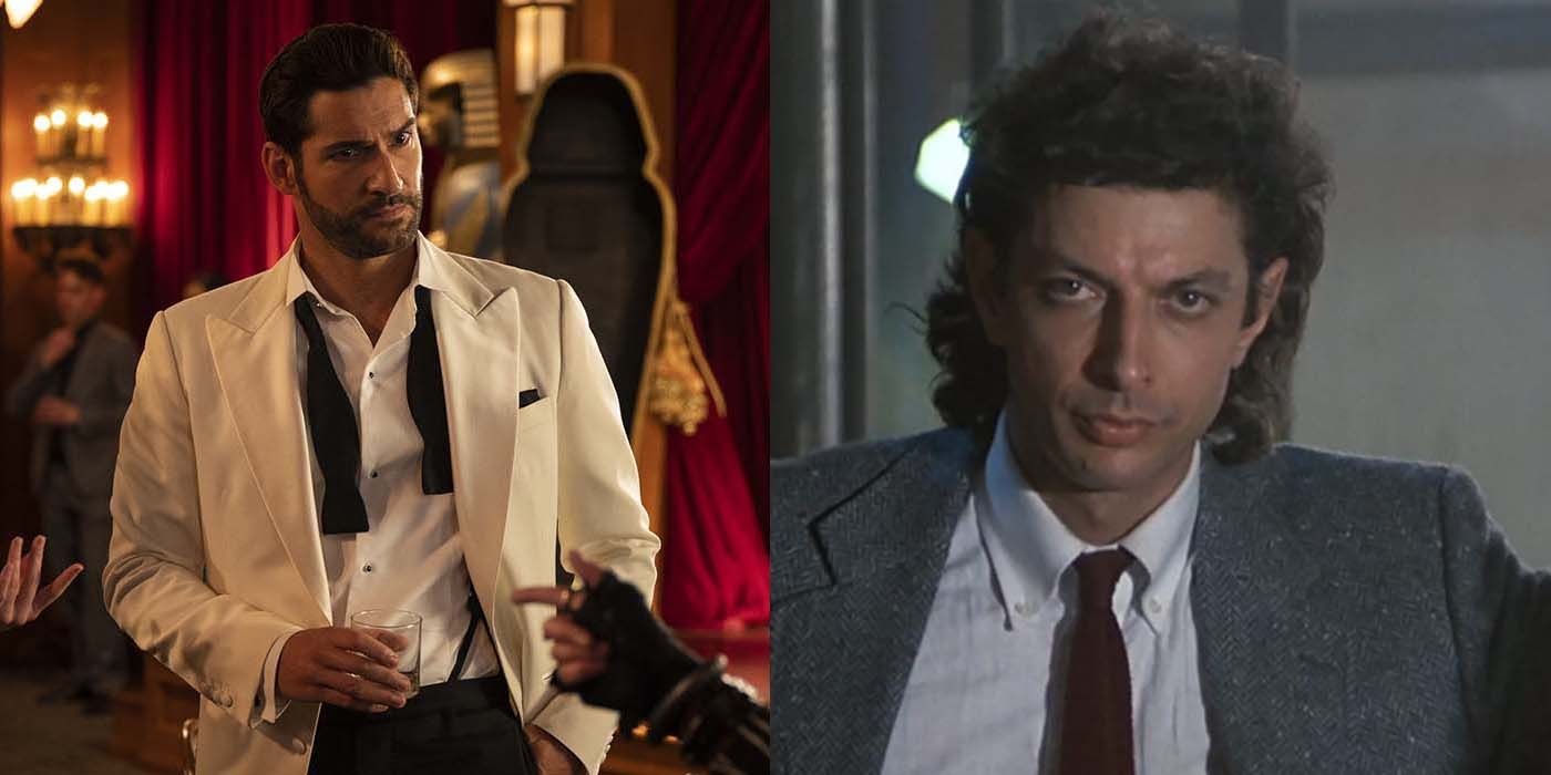Split image of Lucifer Morningstar and Jeff Goldblum.
