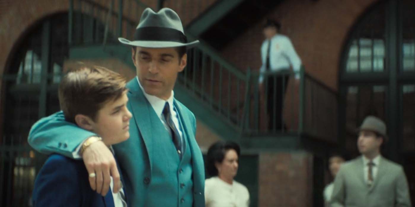 A young Tony walks through the streets of Newark with his uncle Dickie in The Sopranos
