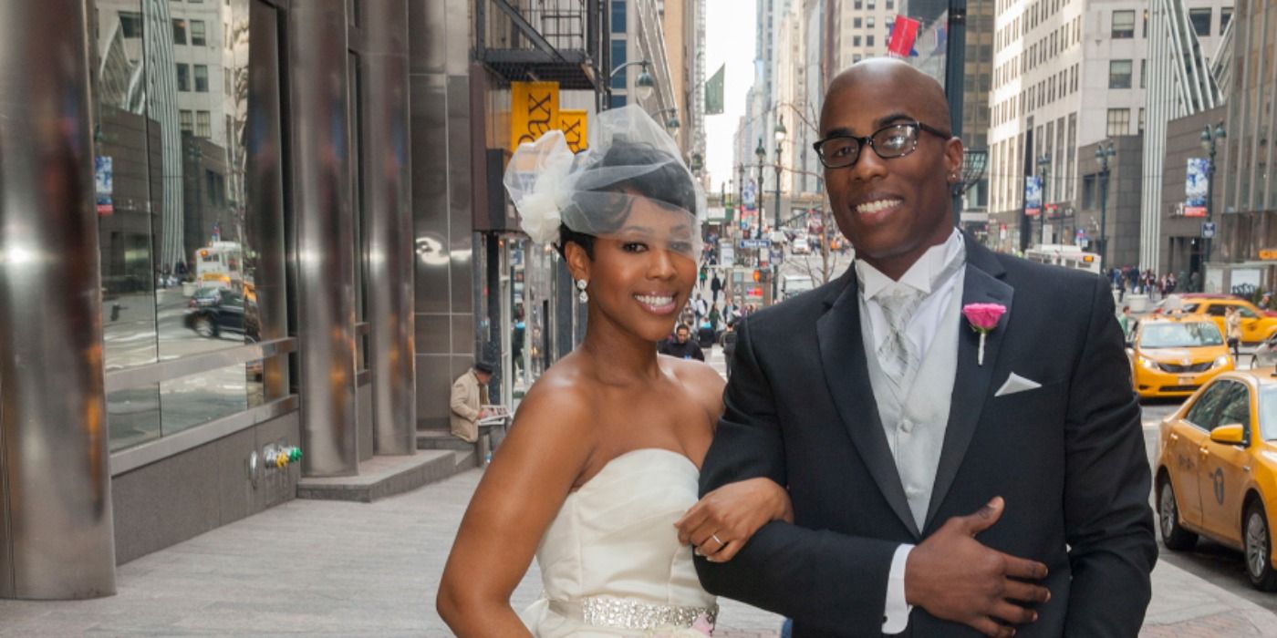Monet Bell and Vaughn Copeland pose on their wedding day in New York in Married at First Sight