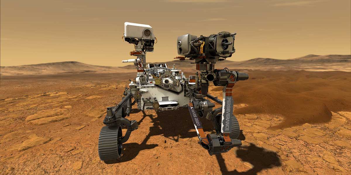 Computer render of Perseverance on Mars