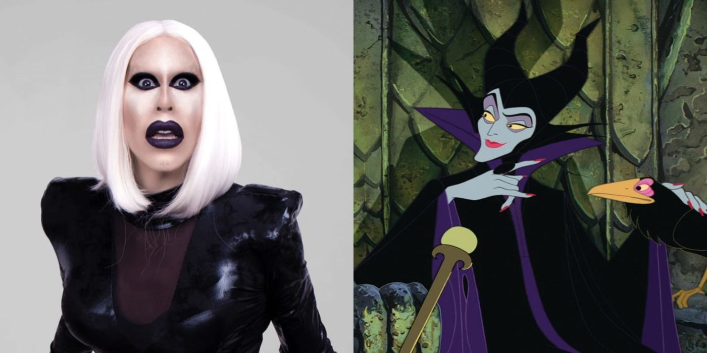 Split image of Sharon Needles and Maleficent