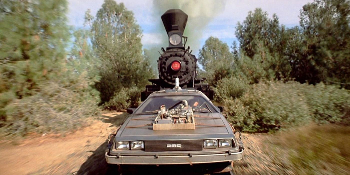 Train chasing a car in Back to the Future Part III