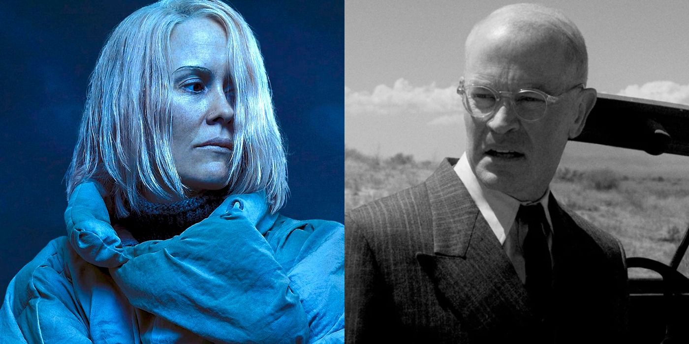 Split image of Karen and Eisenhower in American Horror Story Double Feature
