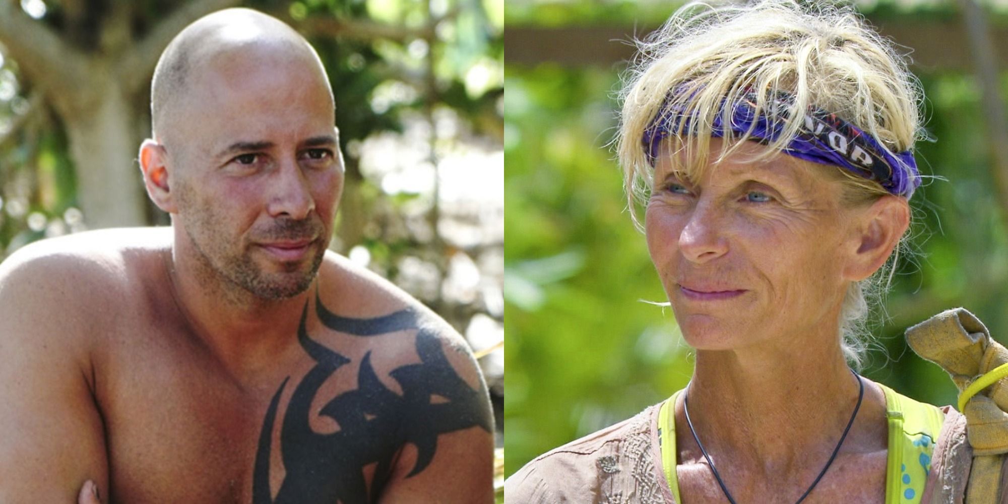 Split image of Tony Vlachos and Tina Wesson from Survivor