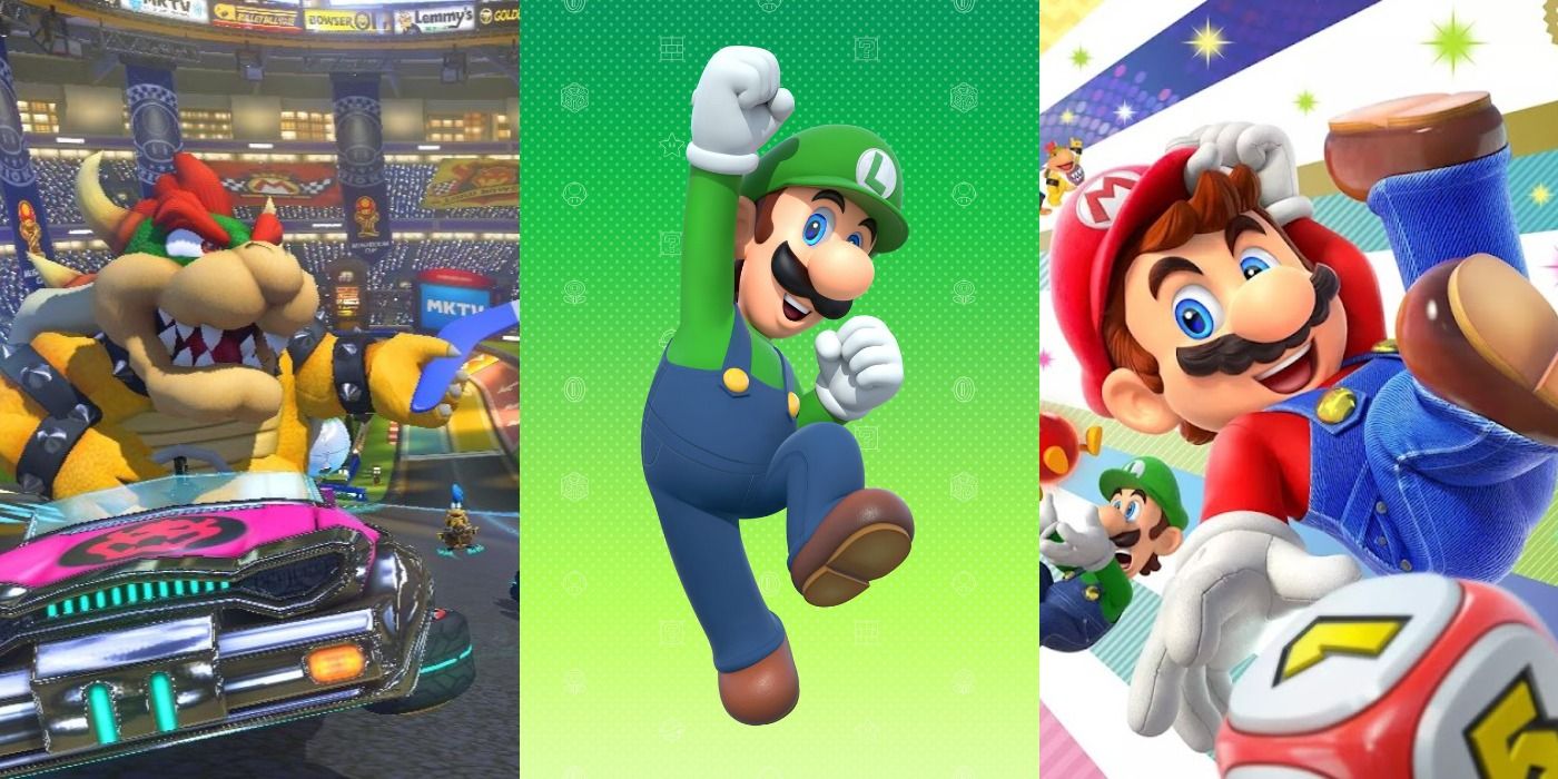 A collage of Nintendo characters Bowser, Luigi, and Mario.
