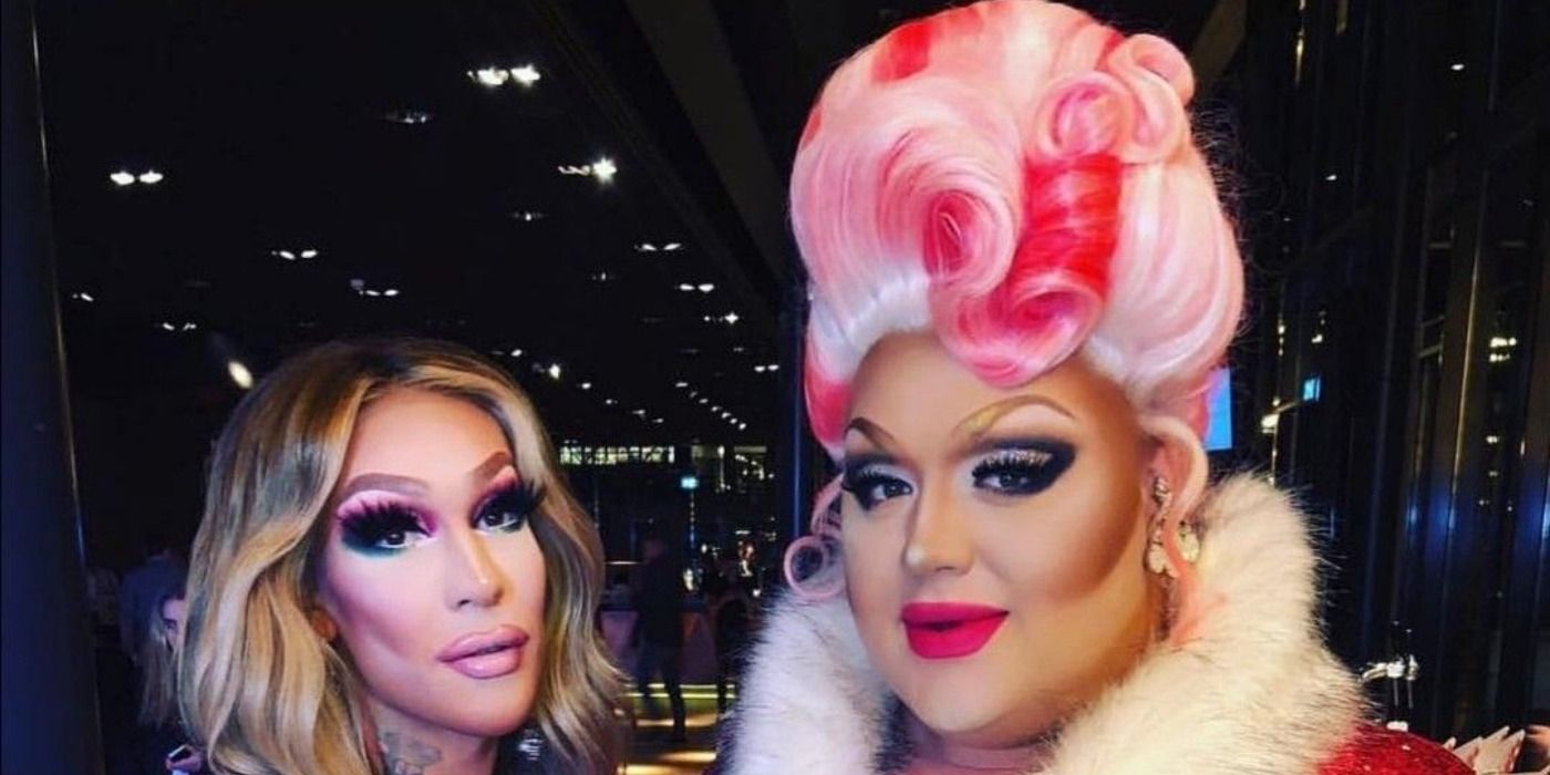 Eureka and Kameron Michaels from Drag Race in holiday attire together.