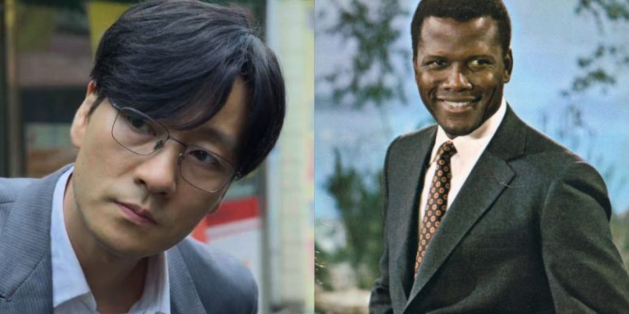 Park Hae-Soo as Cho Sang-woo in Squid Game and Sidney Poitier as Virgil Tibbs in They Call Me Mr. Tibbs!