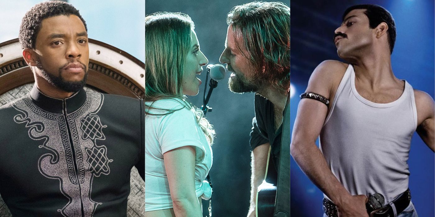 Split image of Black Panther, Ally singing with Jackson in A Star is Born, &amp; Bohemian Rhapsody.