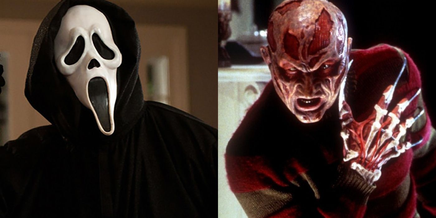 Split image of Ghostface in Scream &amp; Freddy Krueger in Wes Craven&rsquo;s New Nightmare.