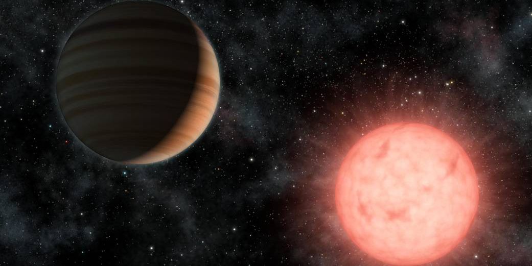 Render of a large planet next to a red star