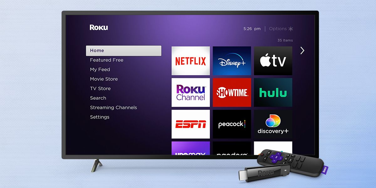 Roku home screen, noticeably missing the YouTube app