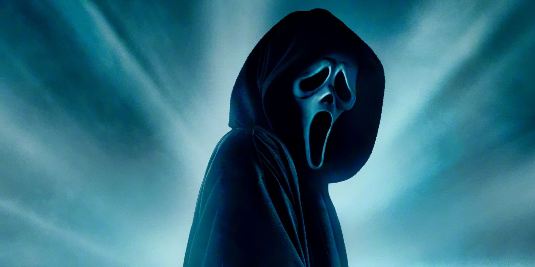 Ghostface looks at the camera on the Scream 2022 poster.