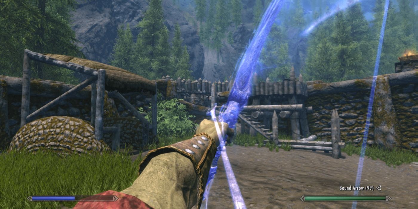 Some of the cons of leveling Skyrim's archery skill are negated by using a bound bow.