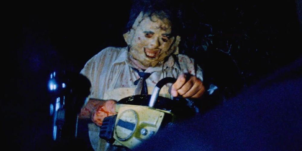 Leatherface kills Franklin with a chainsaw in The Texas Chainsaw Massacre