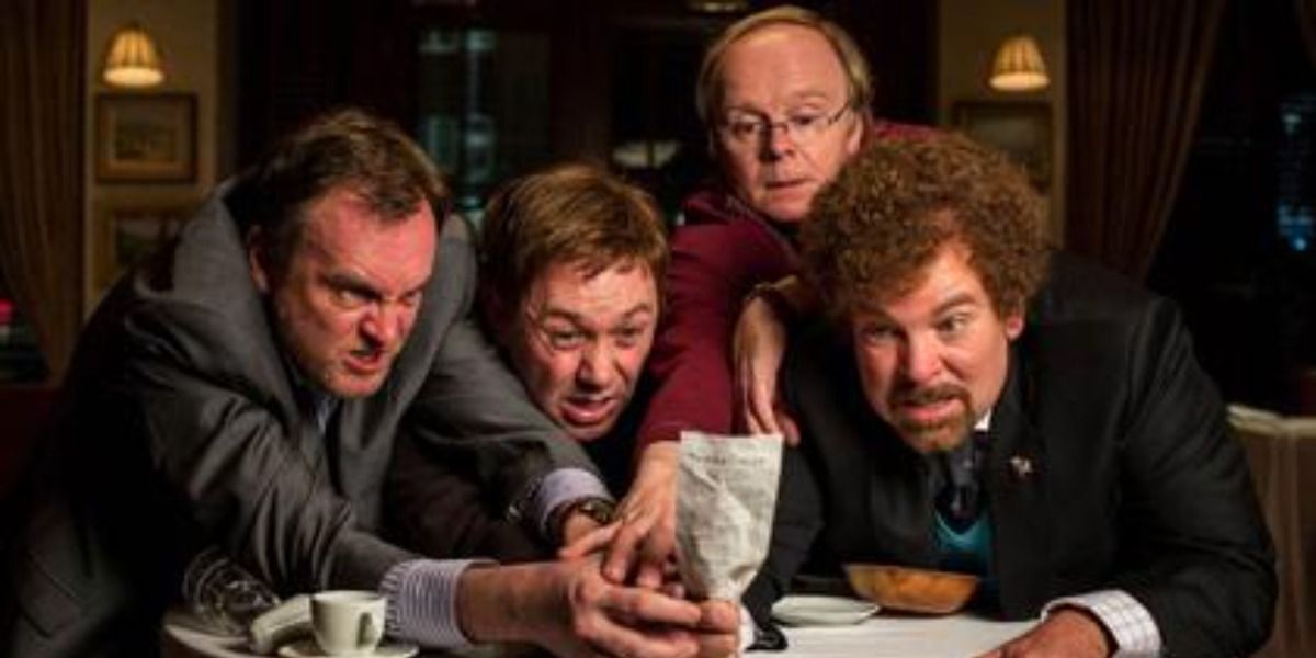 the cast of Inside No.9 fighting over a restaurant bill