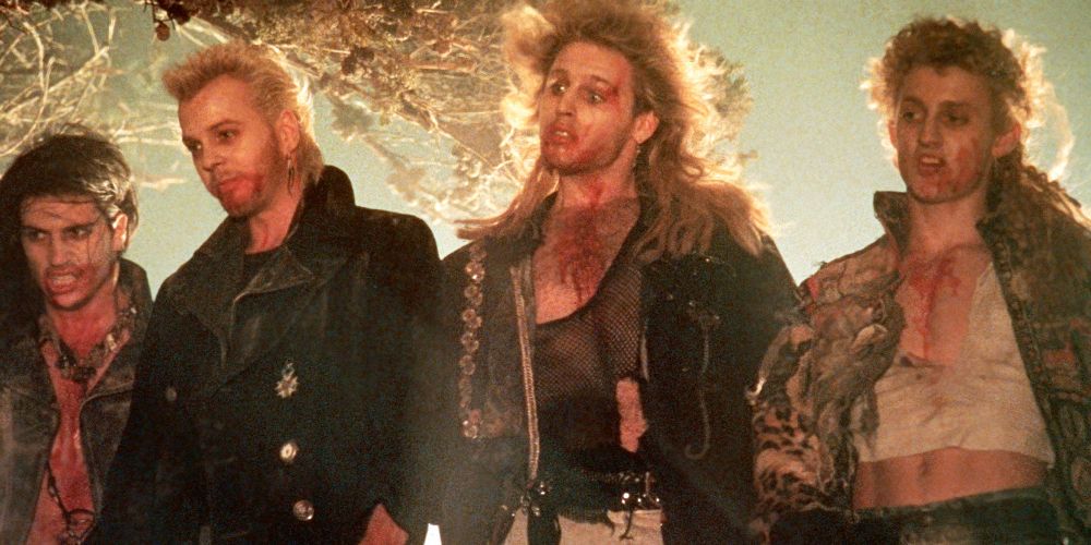 David and his gang are covered in blood after feasting in The Lost Boys