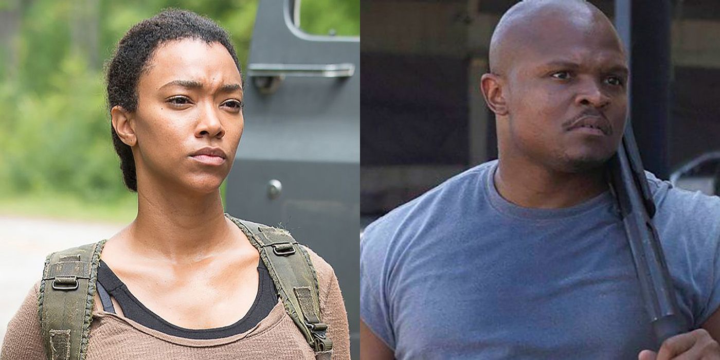 Split image of Sasha and T-Dog from The Walking Dead.