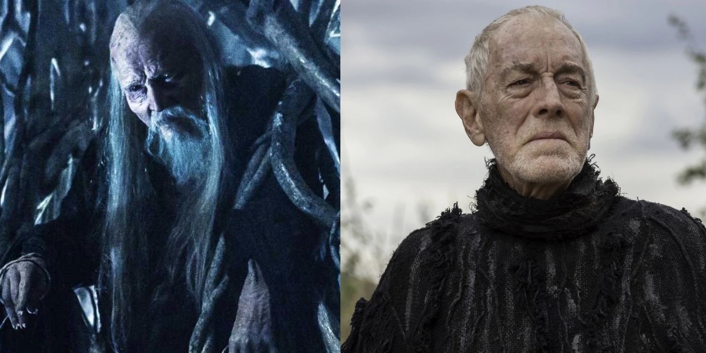 A split image of Struan Erodger and Max Von Sydow as the Three-Eyed Raven in Game of Thrones