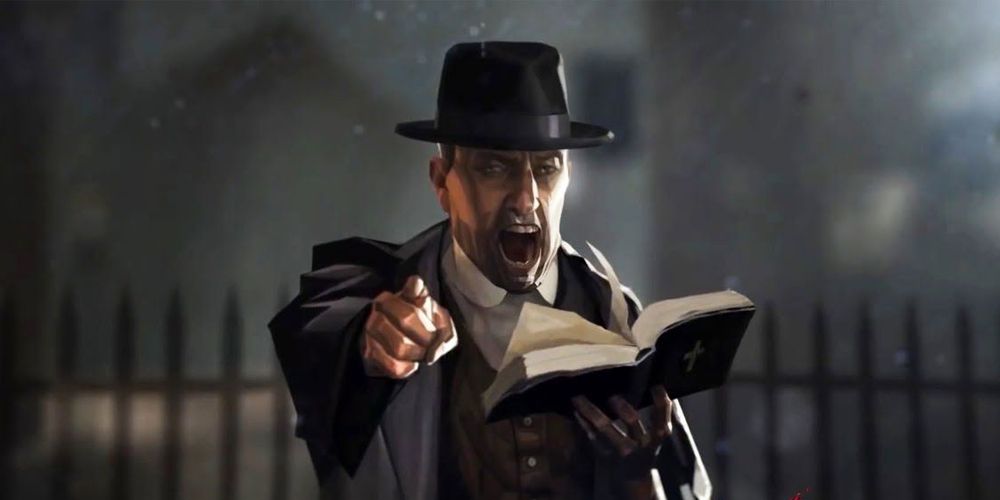 Kane reads book and points at screen on Vampyr