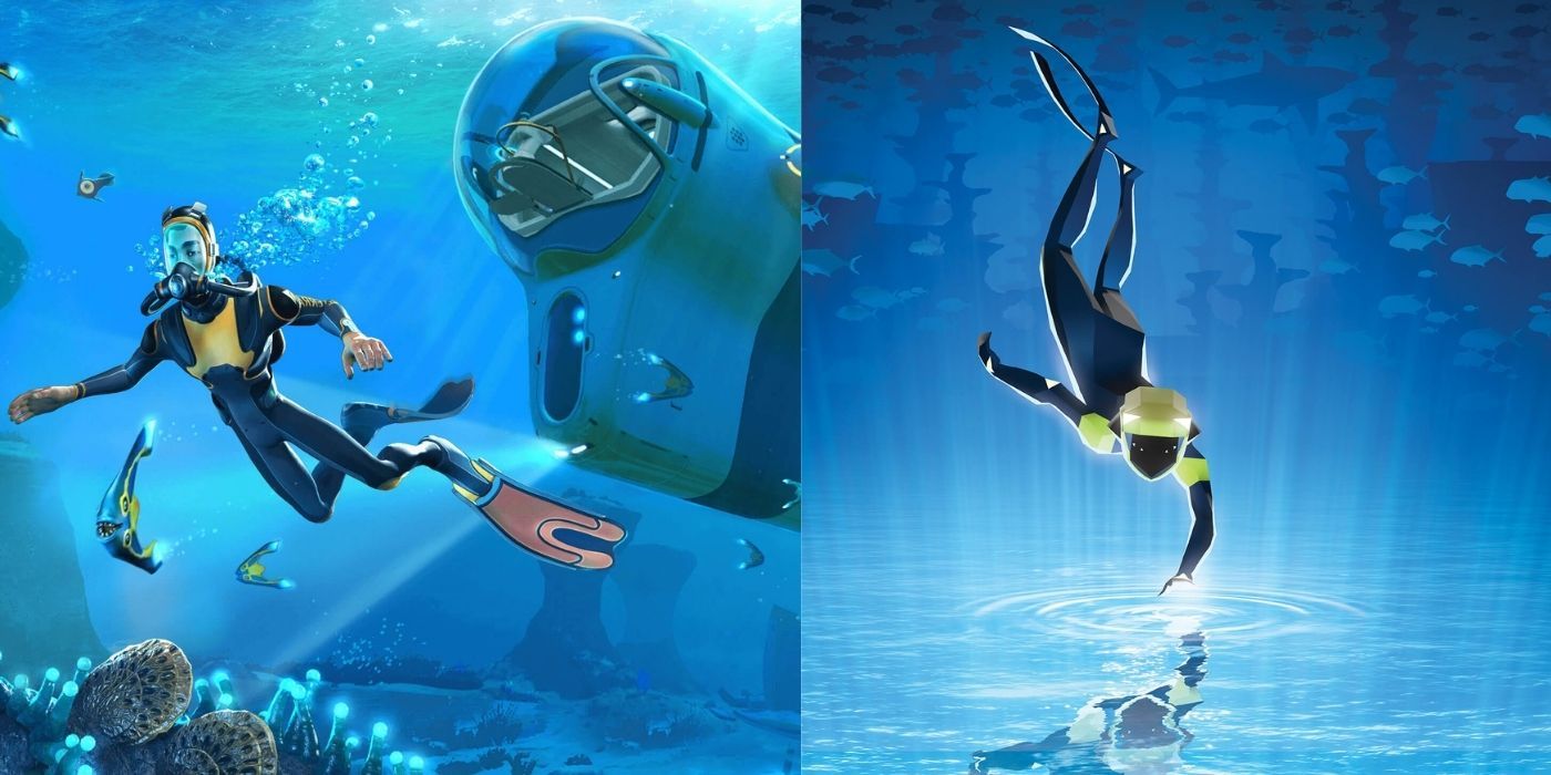Split image of two ocean-themed games available on Nintendo Switch