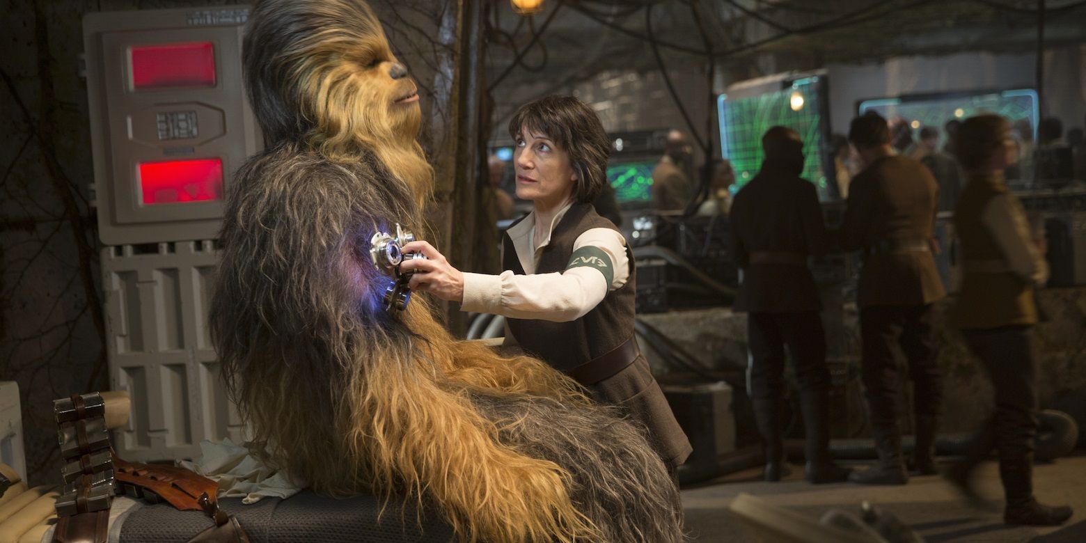 A doctor treats Chewbacca in Star Wars The Force Awakens