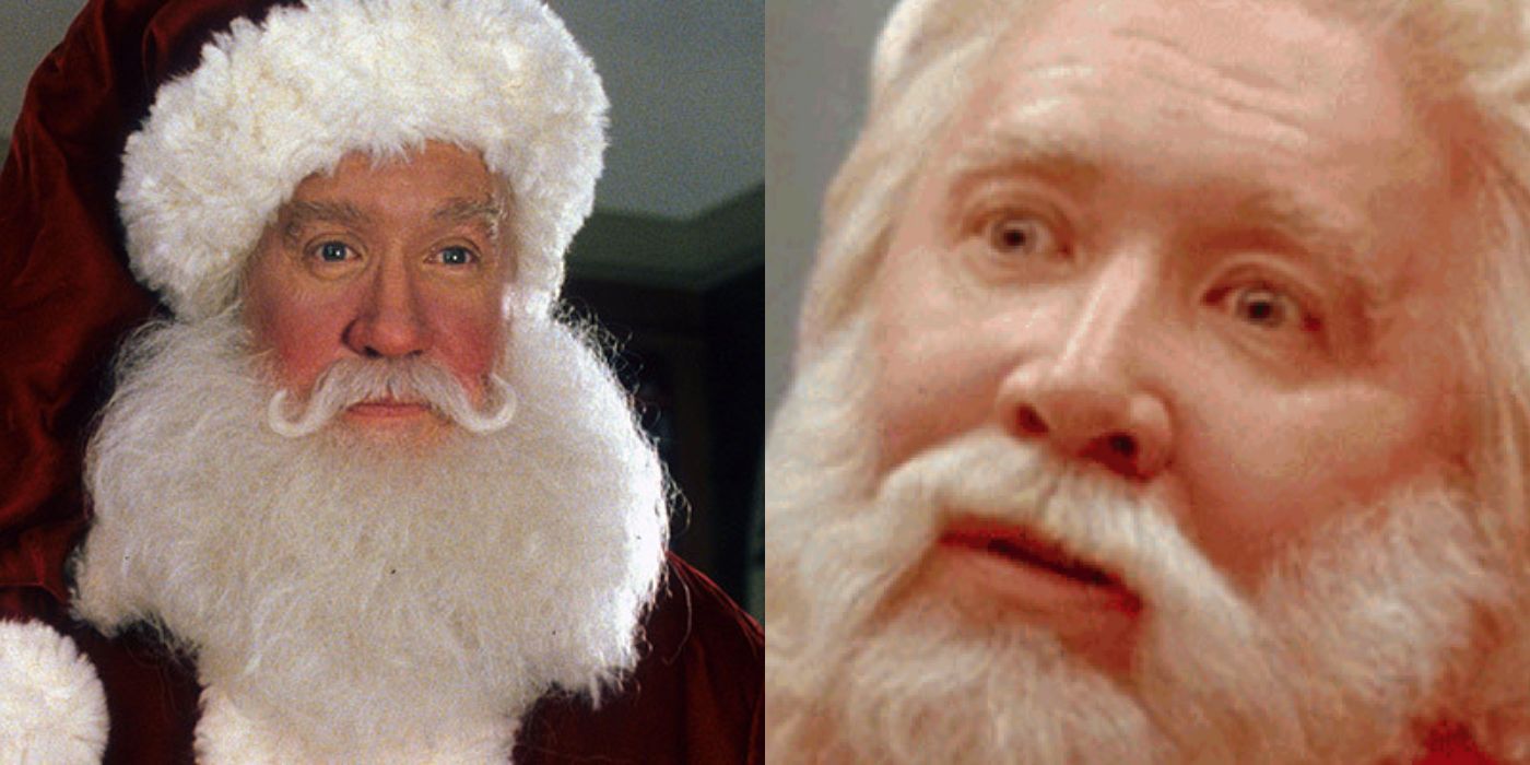 A side by side image of Scott dressed as Santa in The Santa Clause