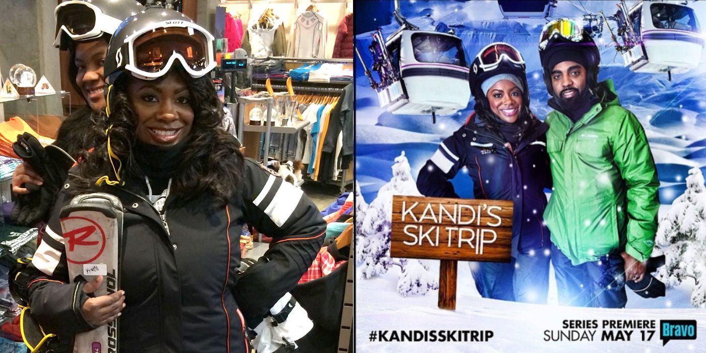 A split image of Kandi and Todd ready for winter in Kandi's Ski Trip