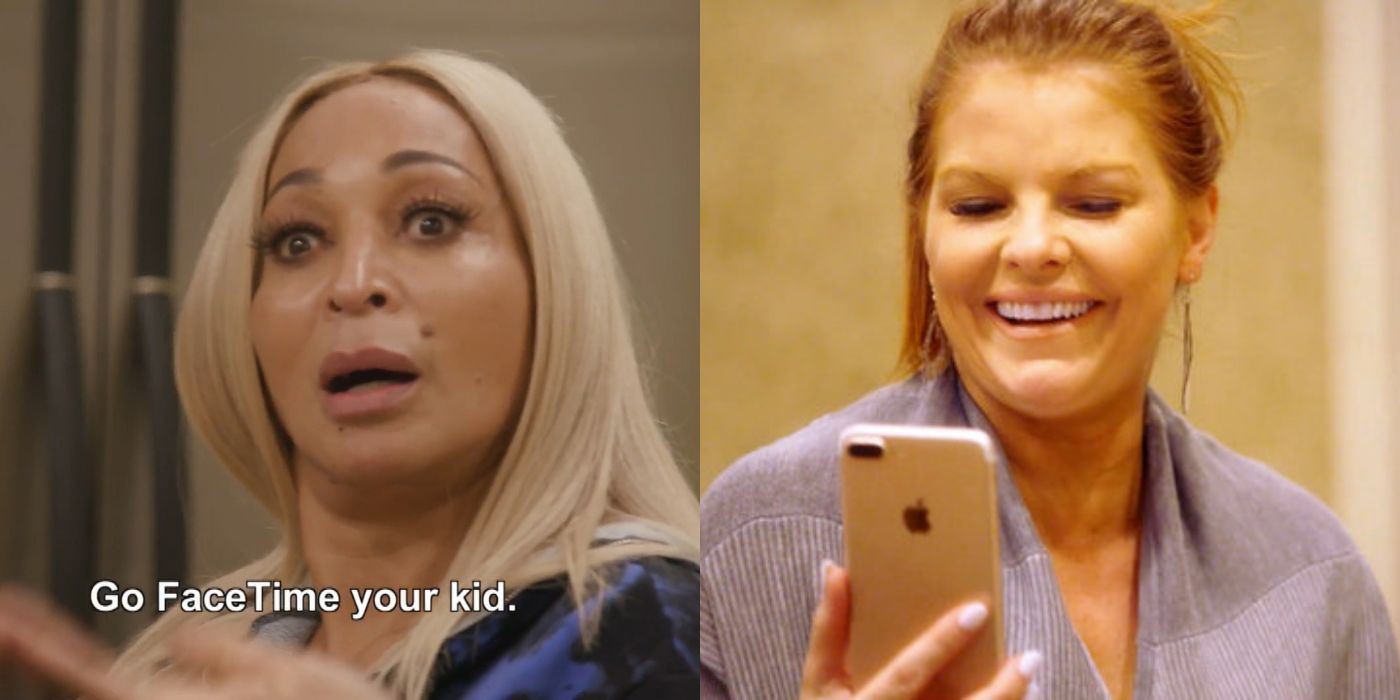 A split image of Karen from RHOP and Brandi from RHOD on the phone