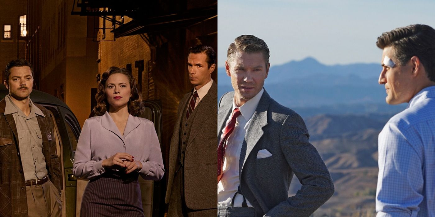 A split screen image of Agent Carter characters.