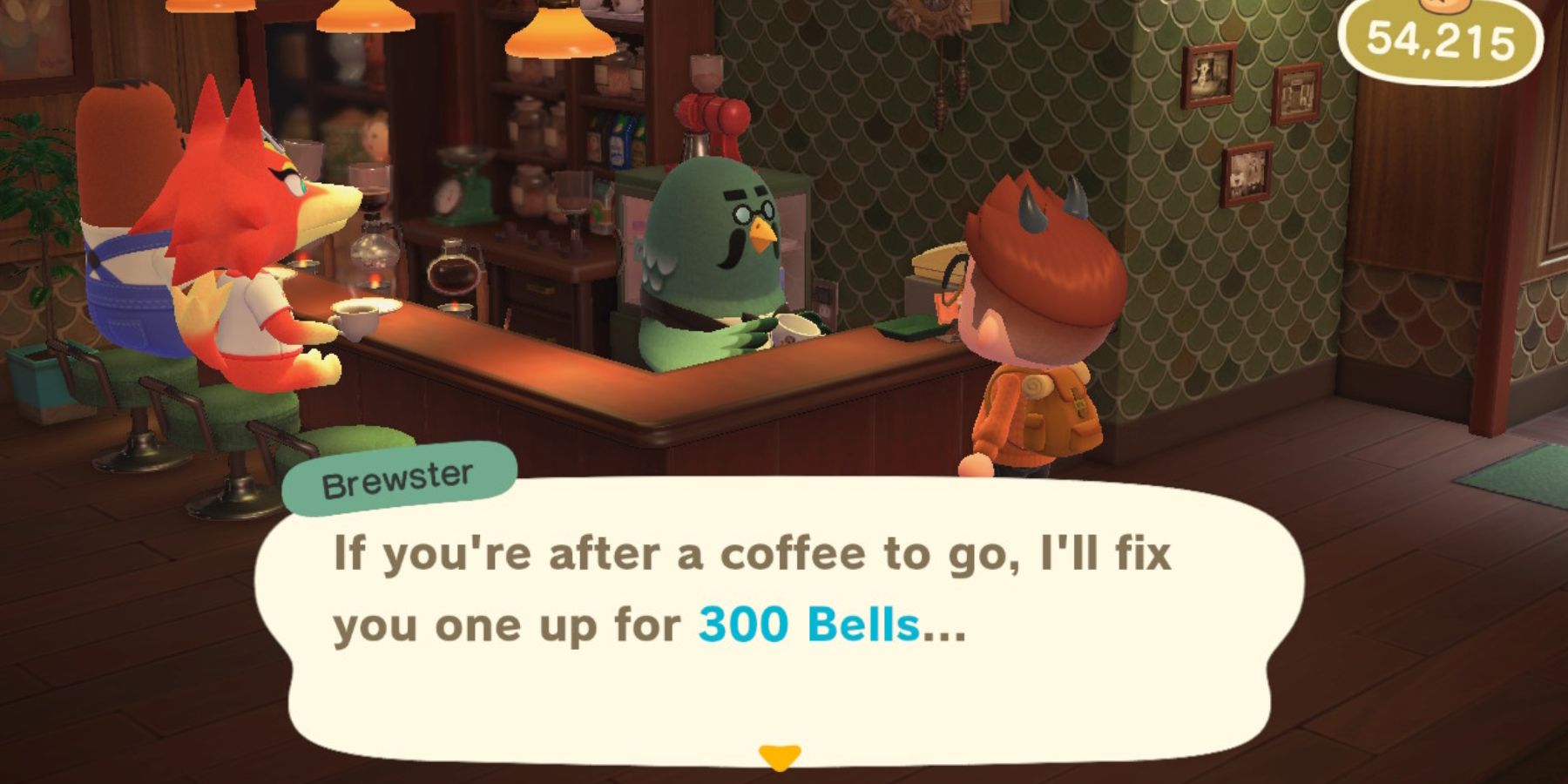 Players can order coffee to-go from Brewster's Roost in Animal Crossing: New Horizons.