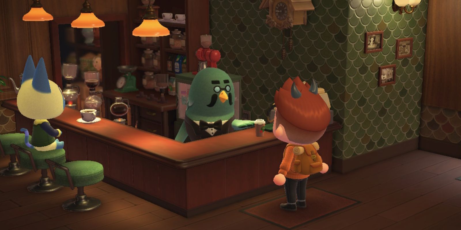 Brewster serves coffee to-go at The Roost in Animal Crossing: New Horizons.