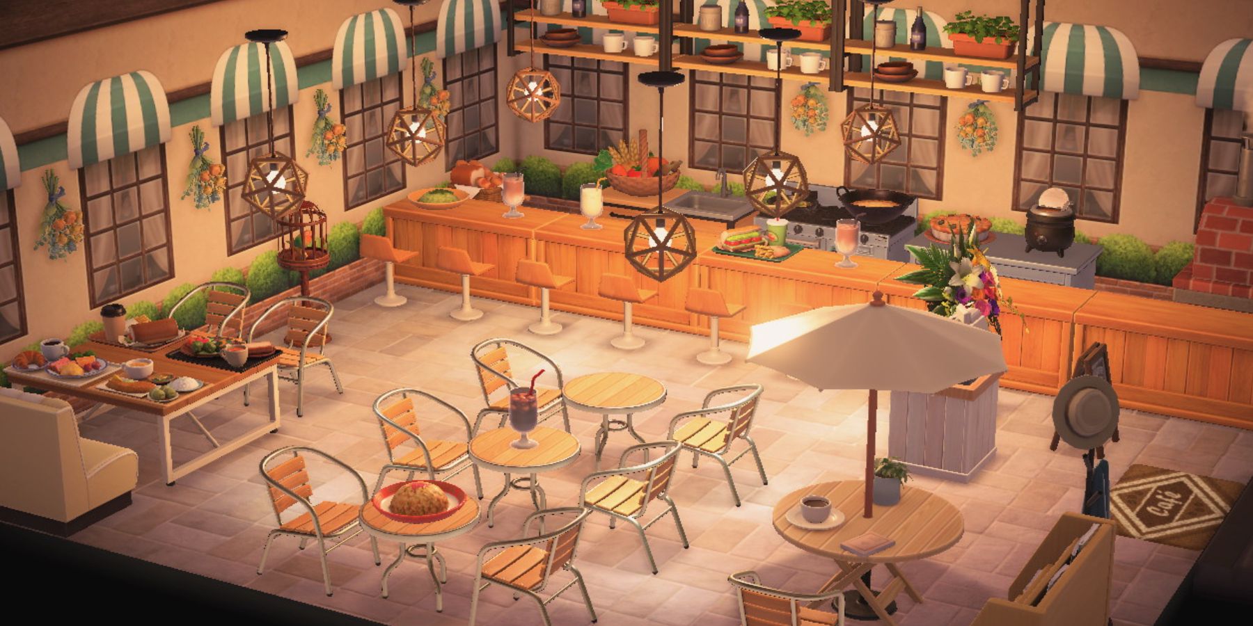 Animal Crossing: New Horizons Happy Home Paradise cafe as an outdoor courtyard cafe.