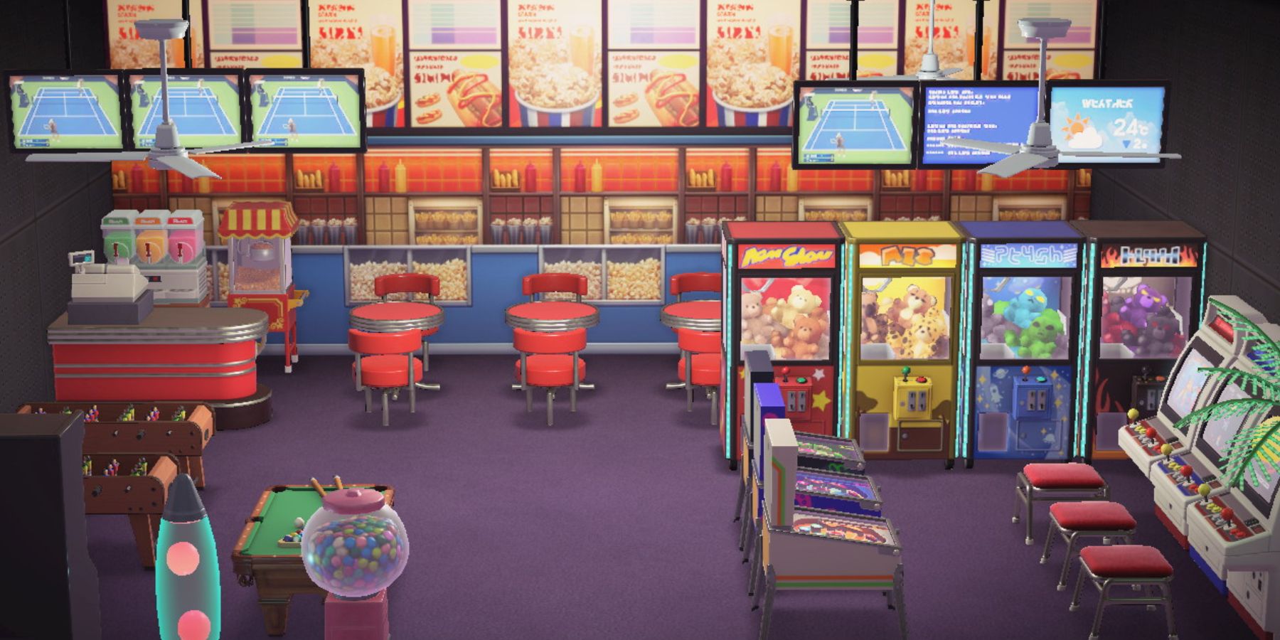 Animal Crossing: New Horizons Happy Home Paradise cafe as a boardwalk arcade.