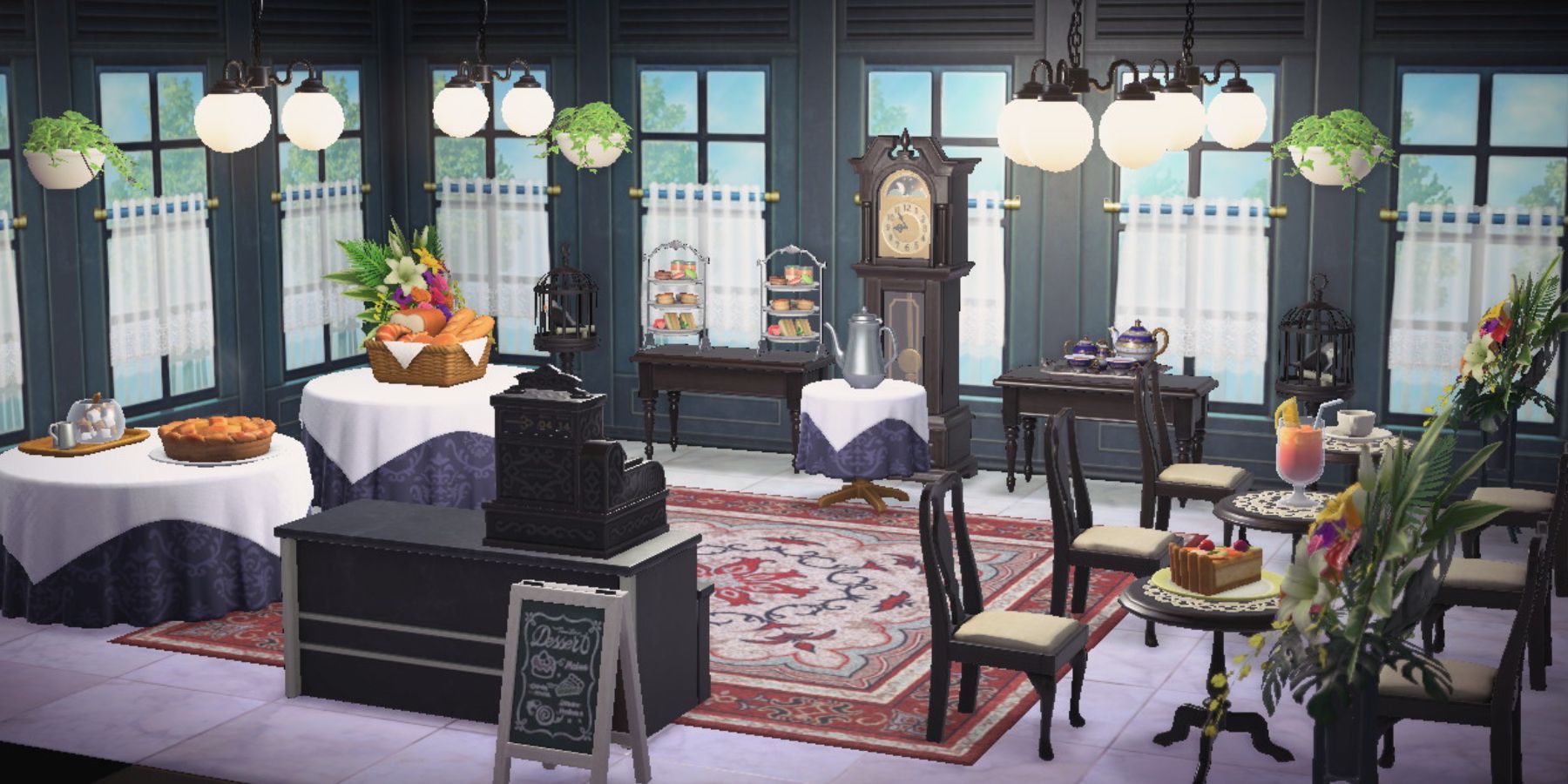 Animal Crossing: New Horizons Happy Home Paradise cafe as a fancy tea parlor.