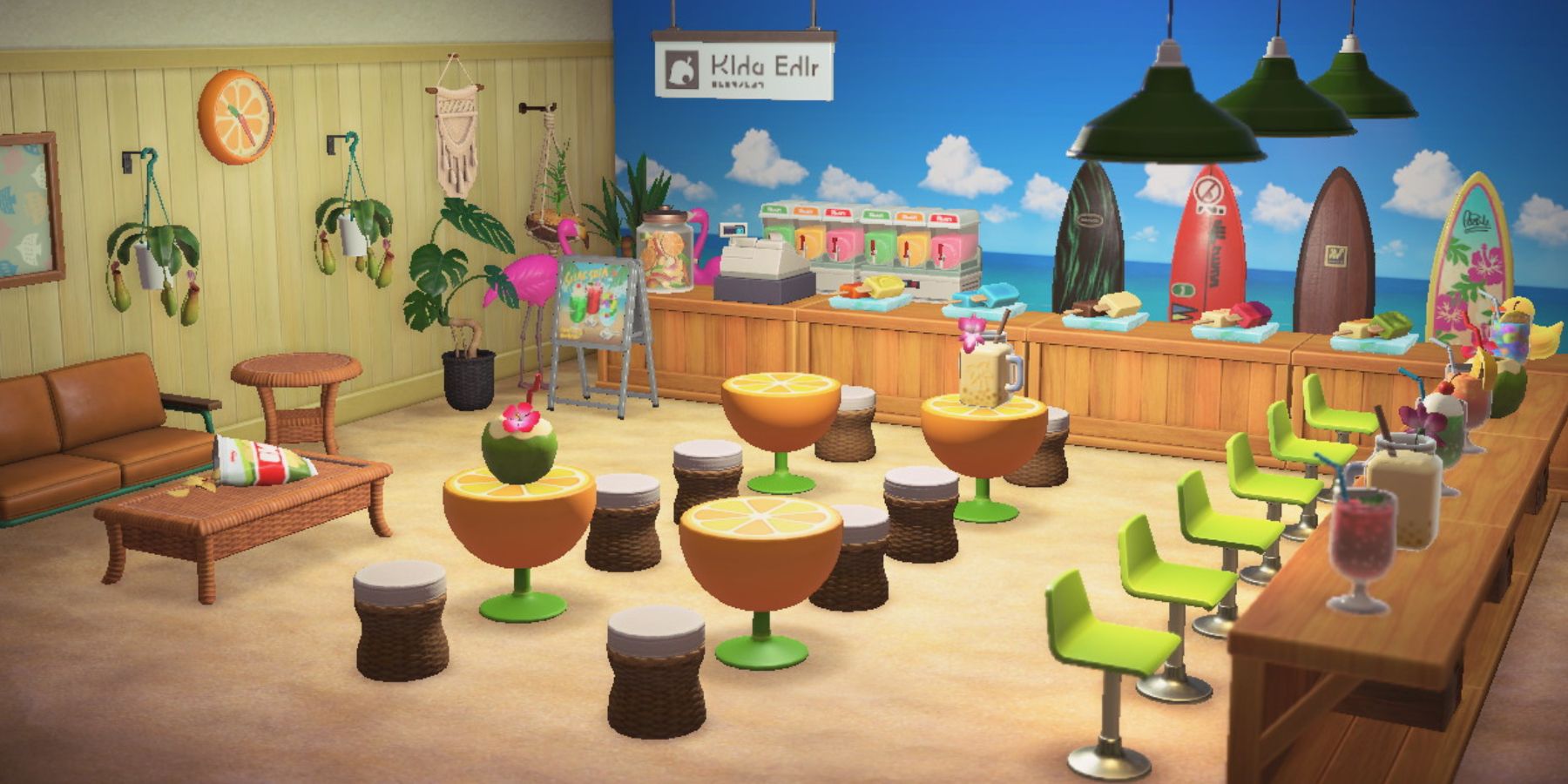 Animal Crossing: New Horizons Happy Home Paradise cafe as a tiki bar.