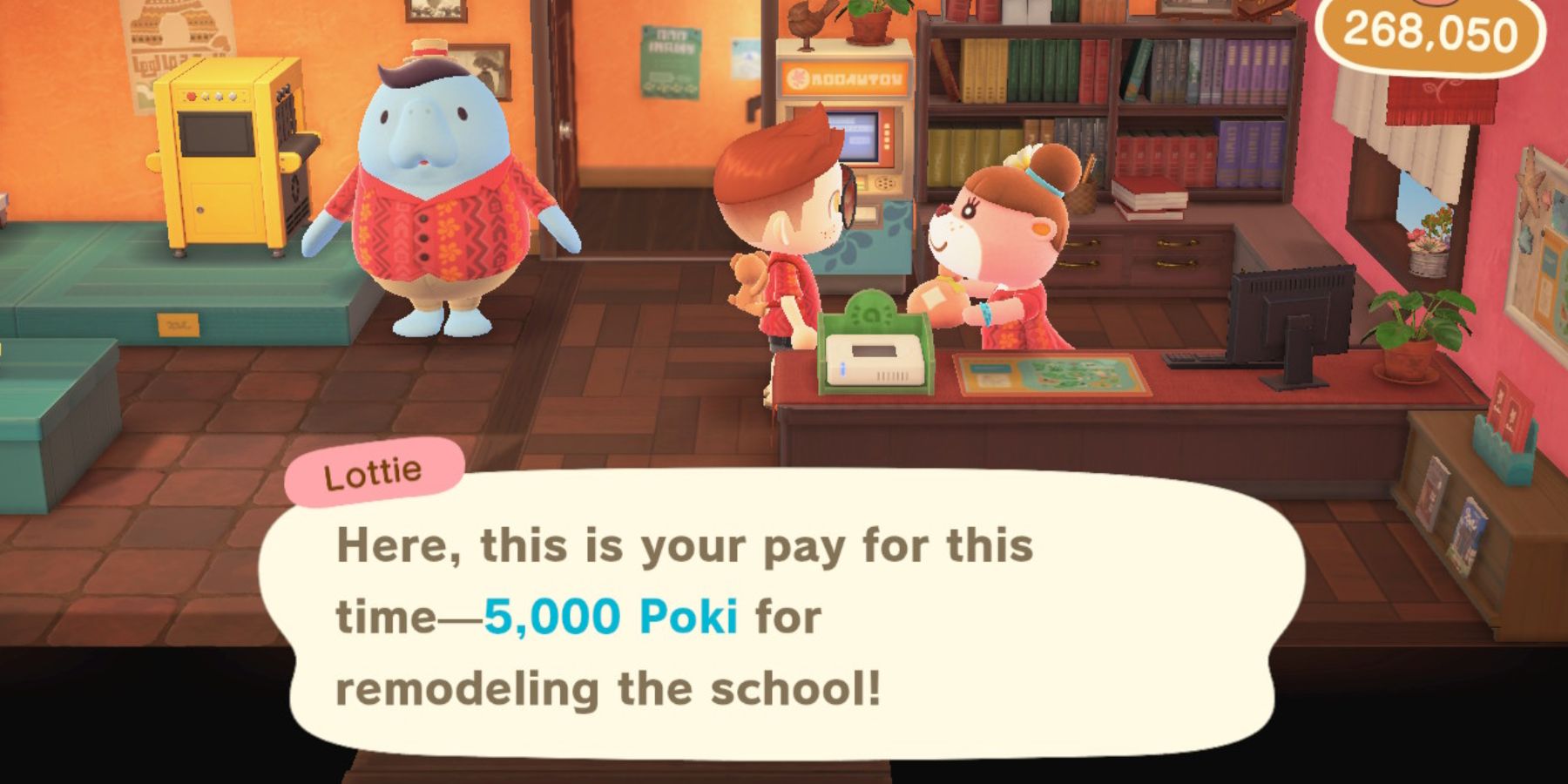 Players earn 5,000 Poki for remodeling facilities in Animal Crossing Happy Home Paradise.