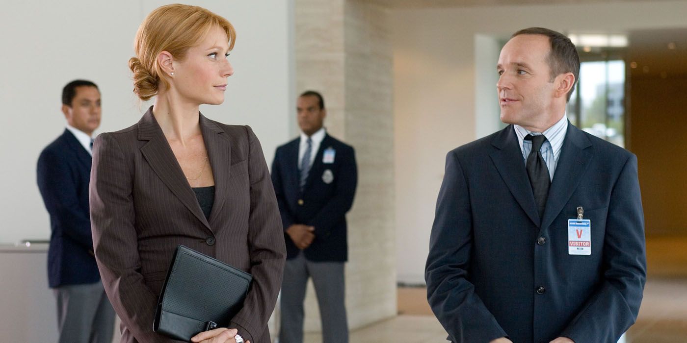 Agent Coulson talking to Pepper Potts in Iron Man.