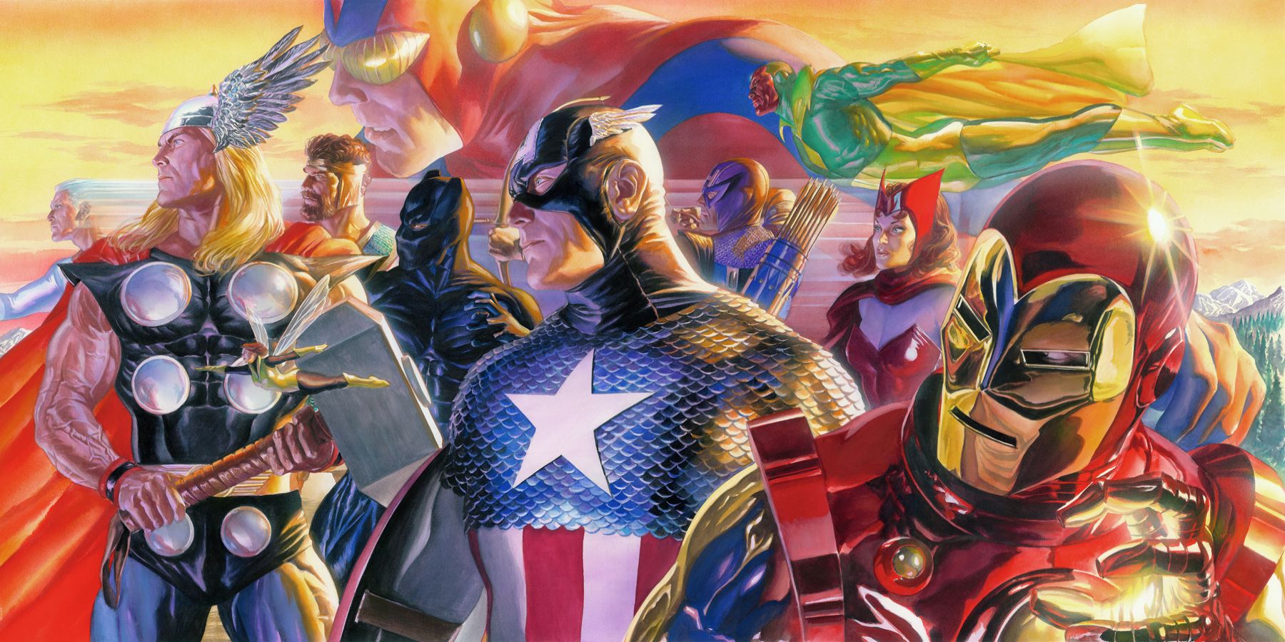 Captain America leads the Avengers into battle in Marvel Comics.