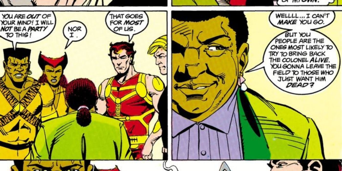 Amanda Waller talking to the Suicide Squad and smiling in DC comics