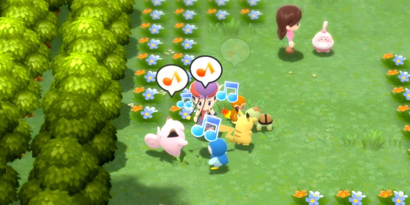Lucas in Amity Square surrounded by playing Pokémon