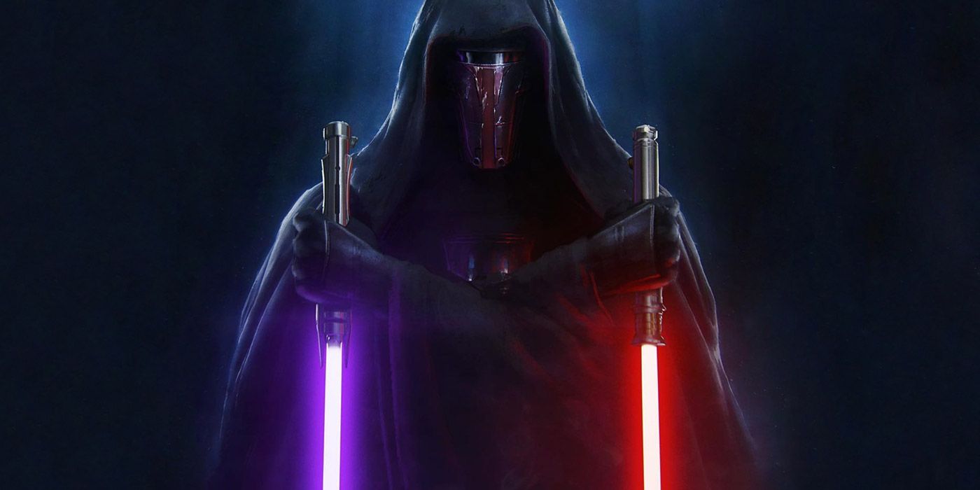 Darth Revan segurando dois sabres de luz em Star Wars: Knights of the Old Republic