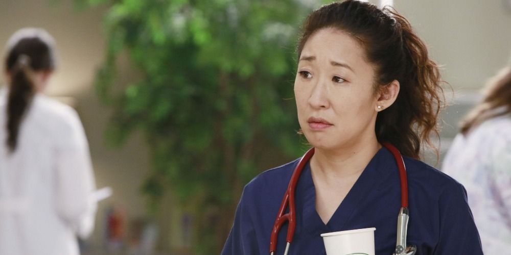 An image of Cristina looking concerned in Grey's Anatomy