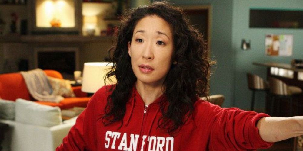 An image of Cristina wearing a Stanford sweatshirt in Grey's Anatomy