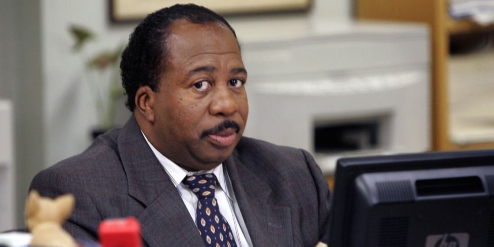 An image of Stanley sitting by his computer in The Office