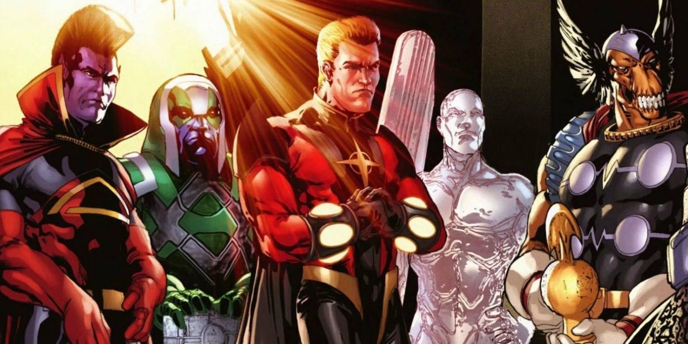 Quasar stands with the Annihilators as the sun shines in Marvel Comics.
