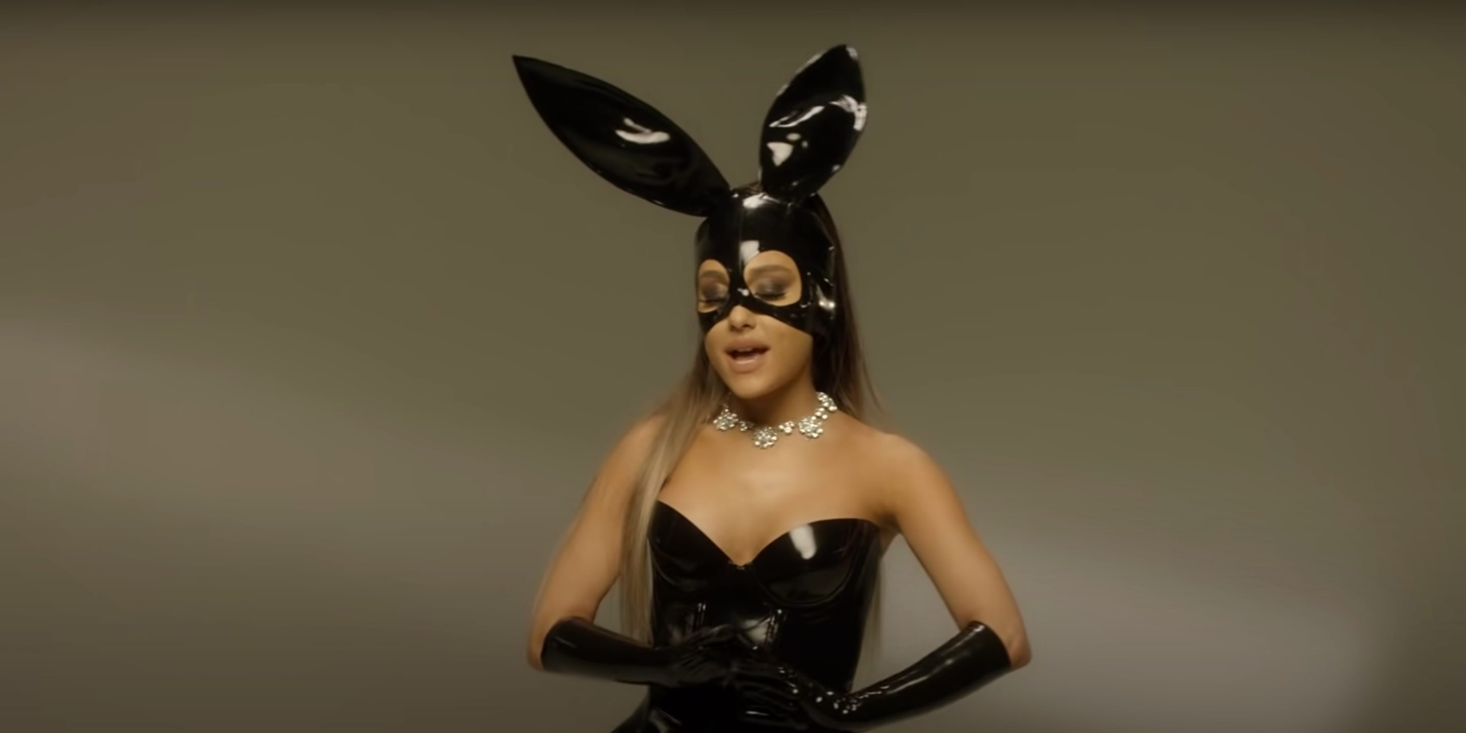 An image of Ariana Grande in a bunny costume performing Dangerous Woman.